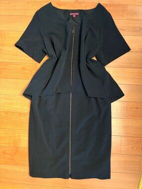 Jessica London Black Zip Front Peplum Sheath Dress Plus Size 18
